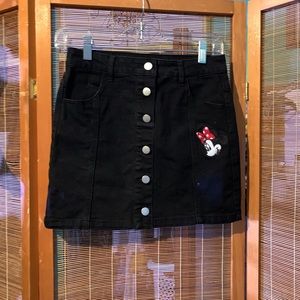 Black Disney denim mini skirt with cute Minnie Mouse embroidery